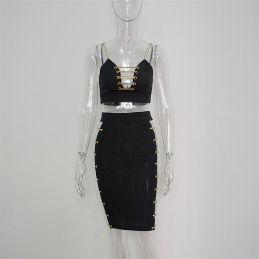 Side Hollow Gold Sparkling Bondage Dresses