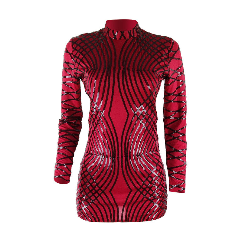 Sequin Long Sleeve Backless Bodycon Mini Dresses