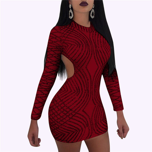 Sequin Long Sleeve Backless Bodycon Mini Dresses