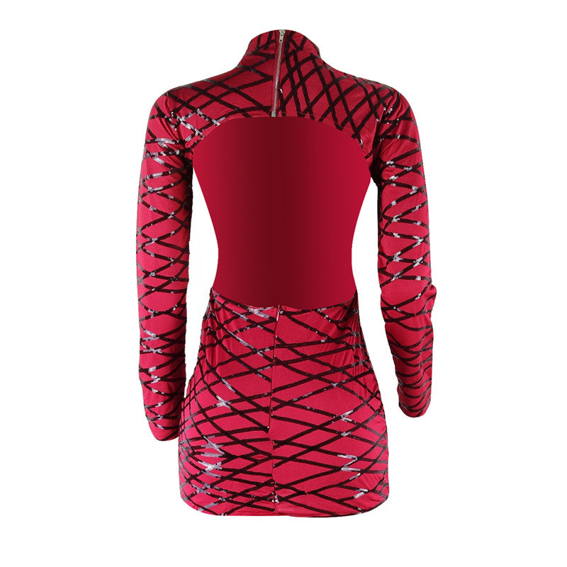 Sequin Long Sleeve Backless Bodycon Mini Dresses