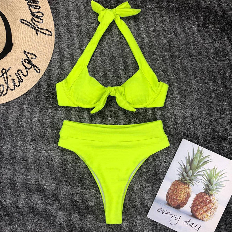 Neon High Waist Thong Bikini Sets