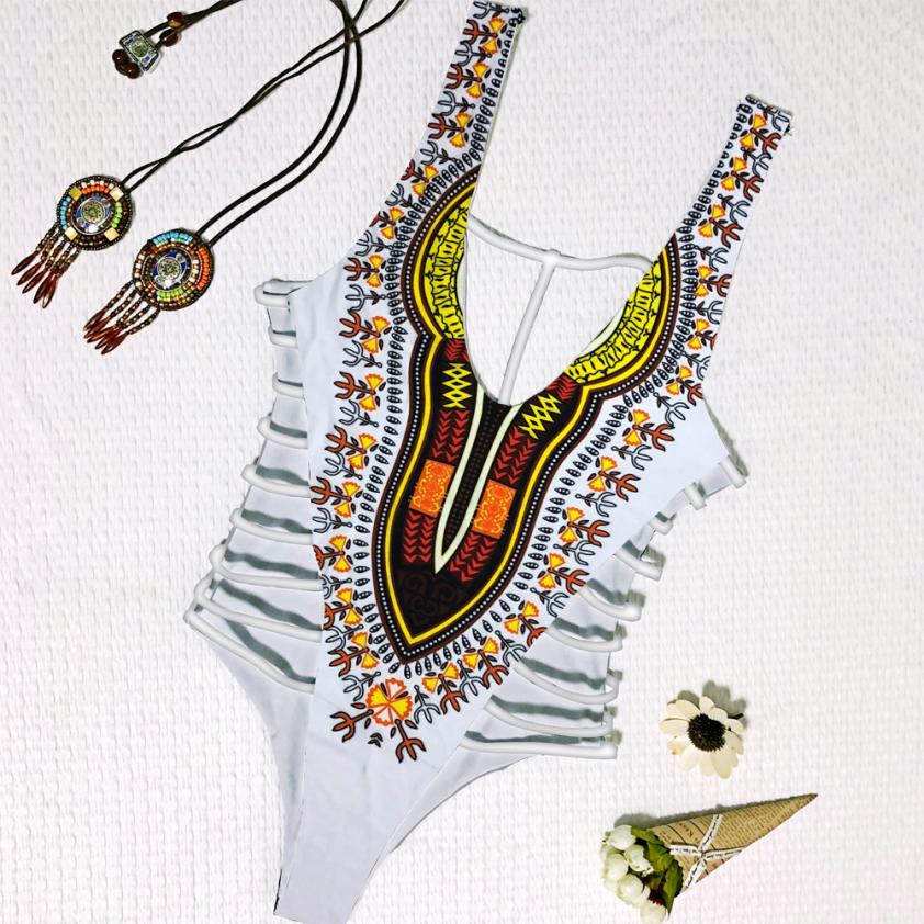 African Print Hollow Side One Pieces