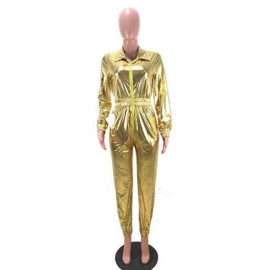 Shiny Metallic Long Sleeve Jumpsuits