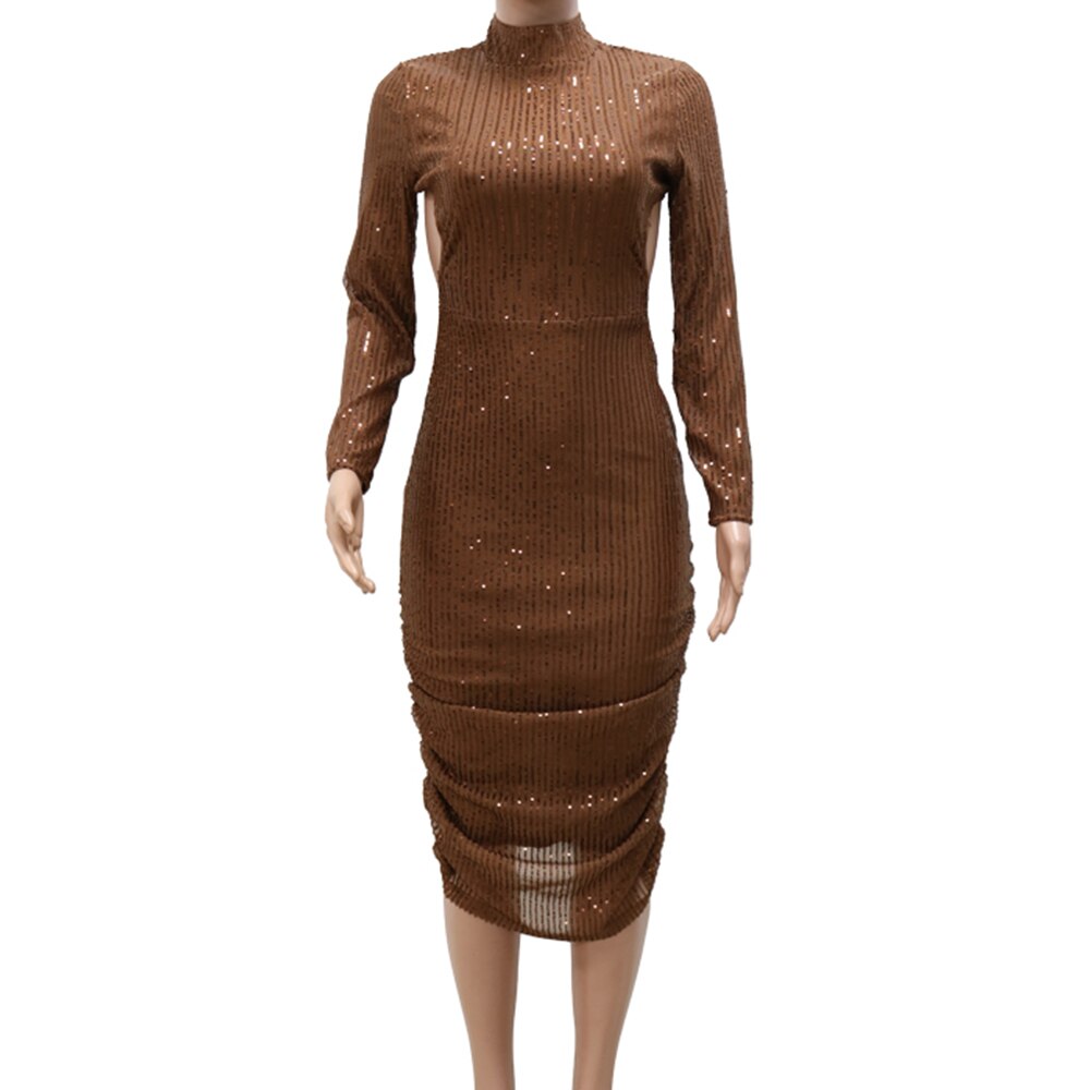 Sequin Hollow Back Long Sleeve Dresses