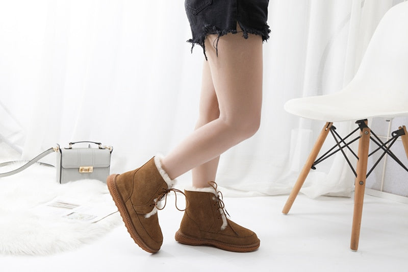Genuine Leather Natural Fur Snow Boots