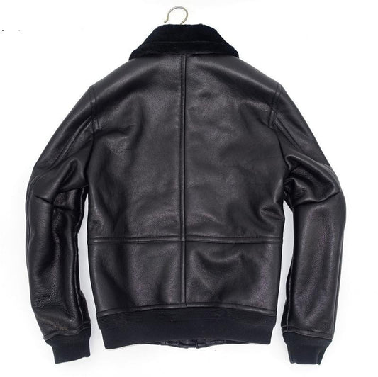 Black Genuine Leather Real Shearling Fur Coats