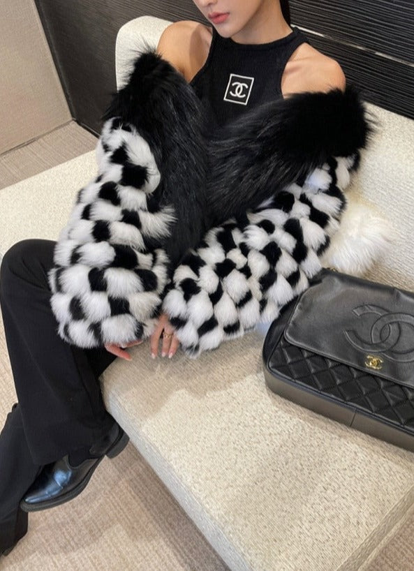 Checkerboard Red Fox Fur Coats