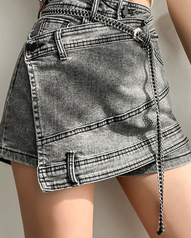 High Waist Irregular Skirts Denim Shorts