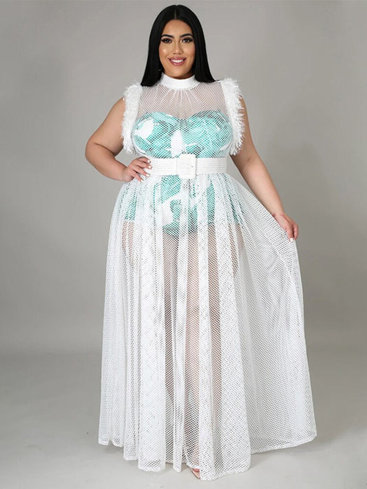 Mesh Sleeveless Maxi Dresses & Bodysuit Sets