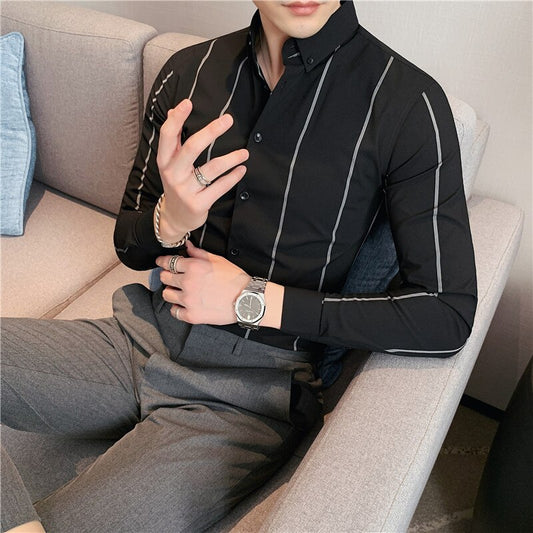 Pin Striped Slim Fit Long Sleeve Button Ups