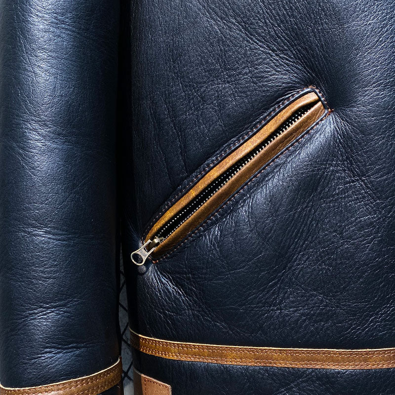 Genuine Leather Shearling Fur Hooded Flight Coats