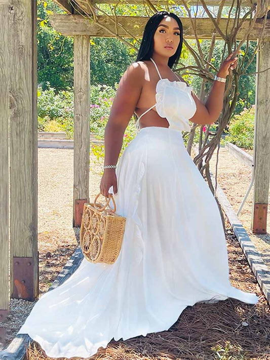 Halter Hollow Backless Maxi Dresses