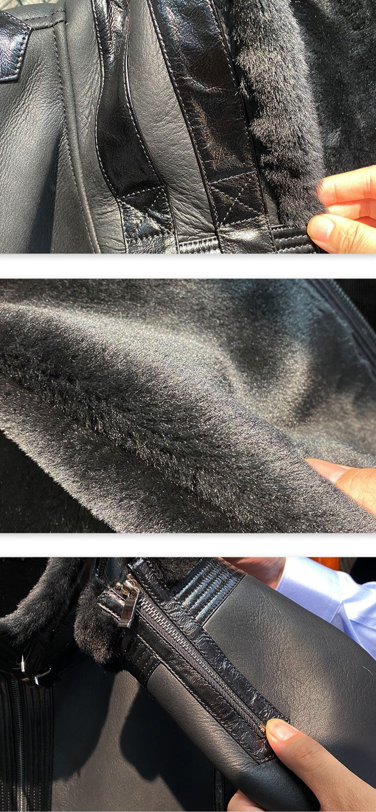 Genuine Leather Coats Grey Real Shearling Fur Lining