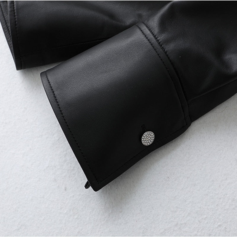 Genuine Leather Jacket Puff Shoulder