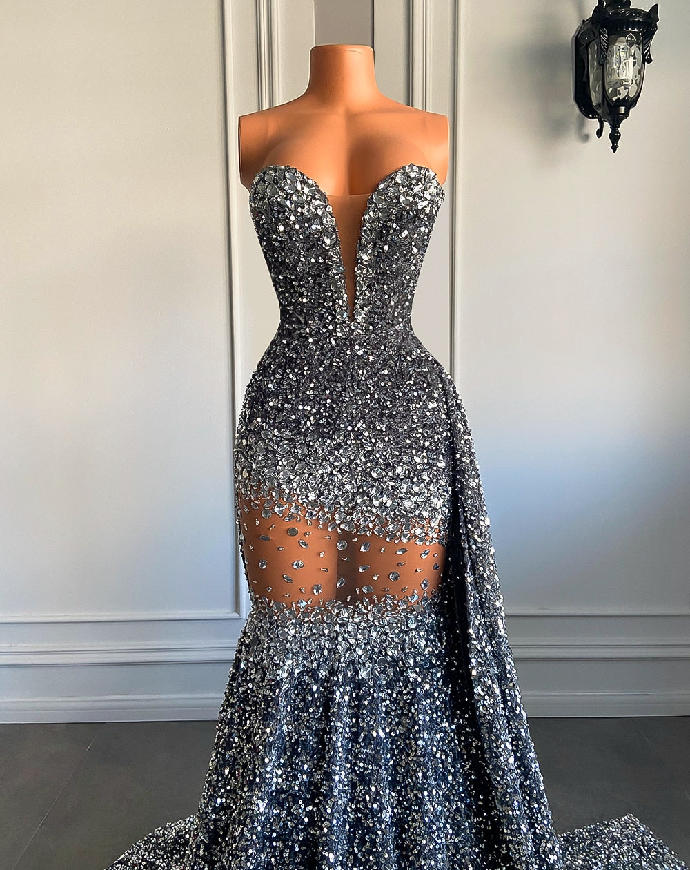 Crystal Rubies Sequin Mesh Mermaid Floor-length Dresses