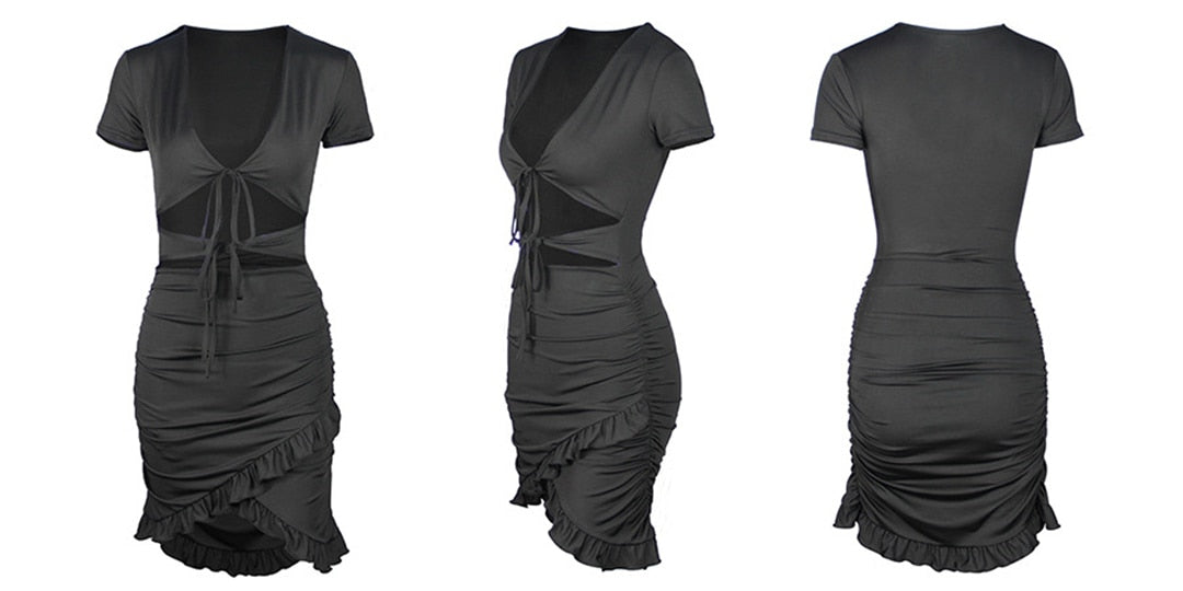 Hollow Belly Tie Sleeveless Deep V Mini Dresses