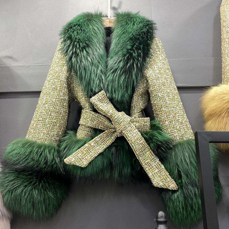 Pattern Wool Fur Collar & Trim Pea Coats