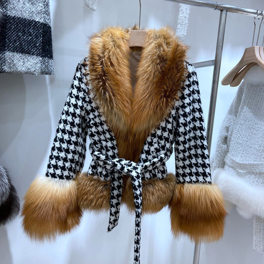 Pattern Wool Fur Collar & Trim Pea Coats