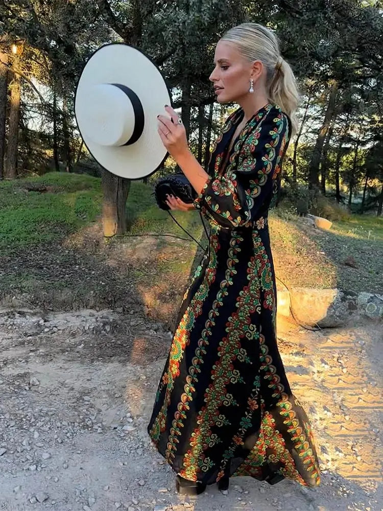 Shoulder Pads Puff Sleeve Bodysuit & Long Skirt Set
