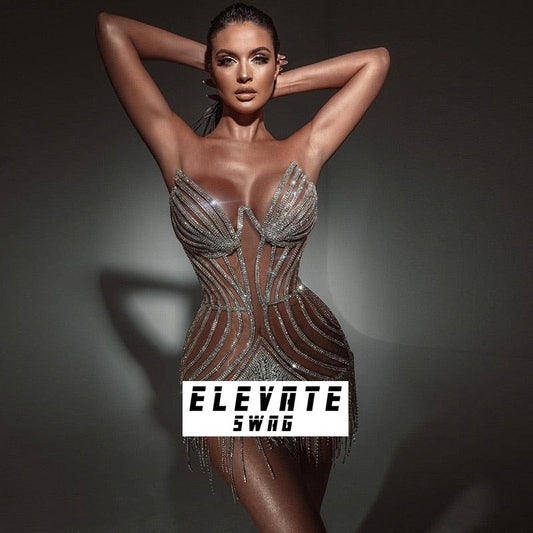 Silver Crystal Sleeveless Mini Dresses