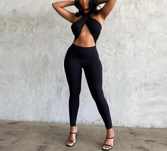 Criss Cross Hollow Halter Jumpsuits