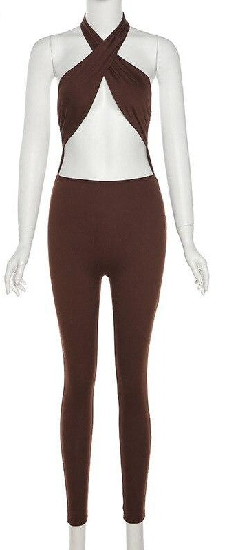 Criss Cross Hollow Halter Jumpsuits