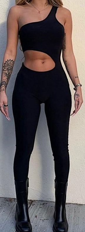 Side Cut Out One Shoulder Sleeveless Jumpsuits