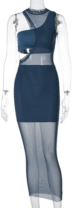 Mesh Sleeveless Three Piece Long Dresses