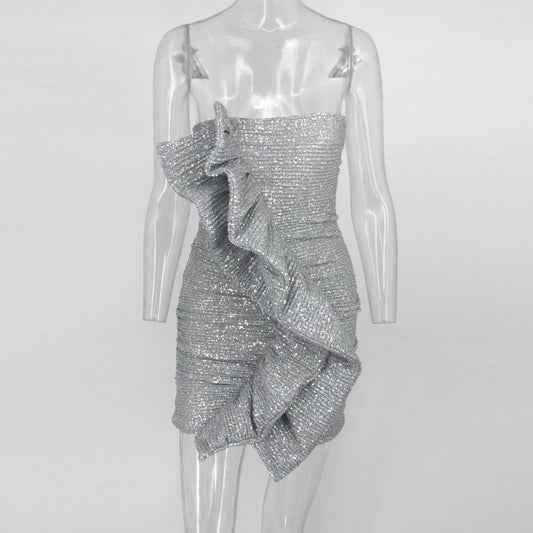 Body Ruffle Sequin Strapless Mini Dresses
