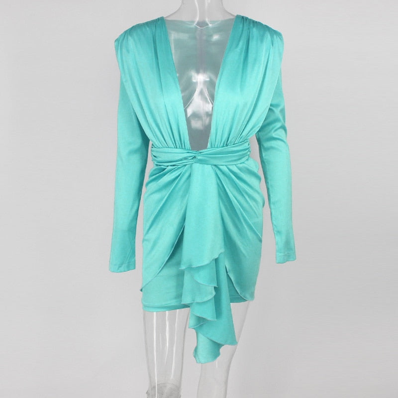 Deep V Wrap Long Sleeve Bandage Dresses