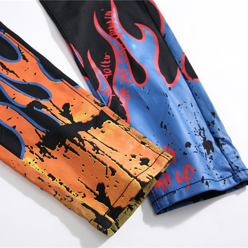 Flame Legs Printed Jeans