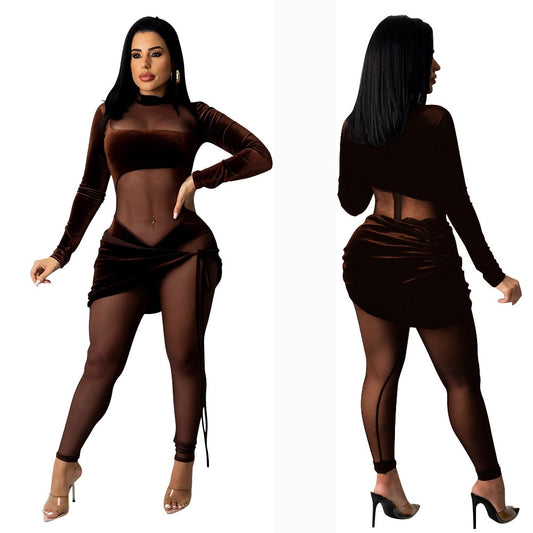 Sheer Mesh Crop & Skirt Jumpsuits
