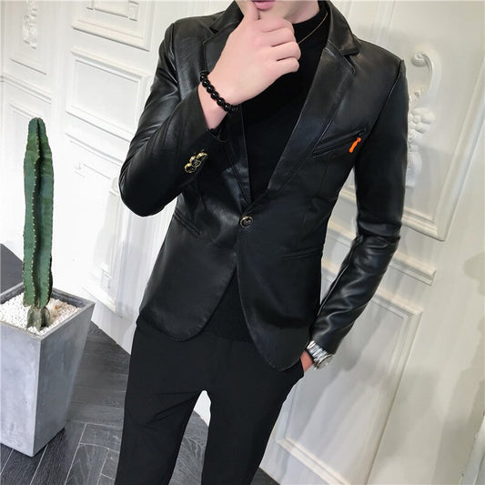 PU Leather One Button Blazer Jackets (Multi-Colors)