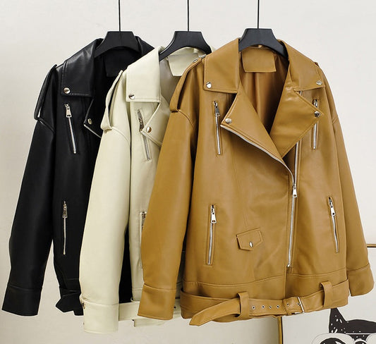 PU Leather Loose Long Moto Jackets