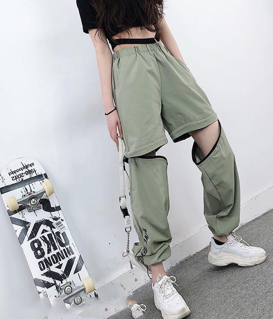 Zipper Knee High Waist Loose Pants Unisex