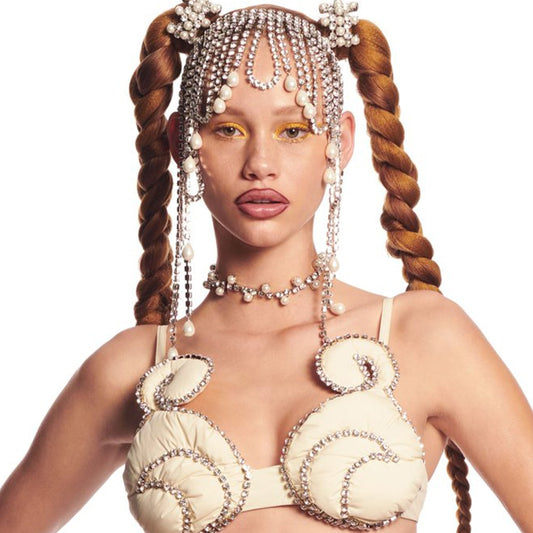 Rhinestone Long Tassel Chain Pearl Headdresses