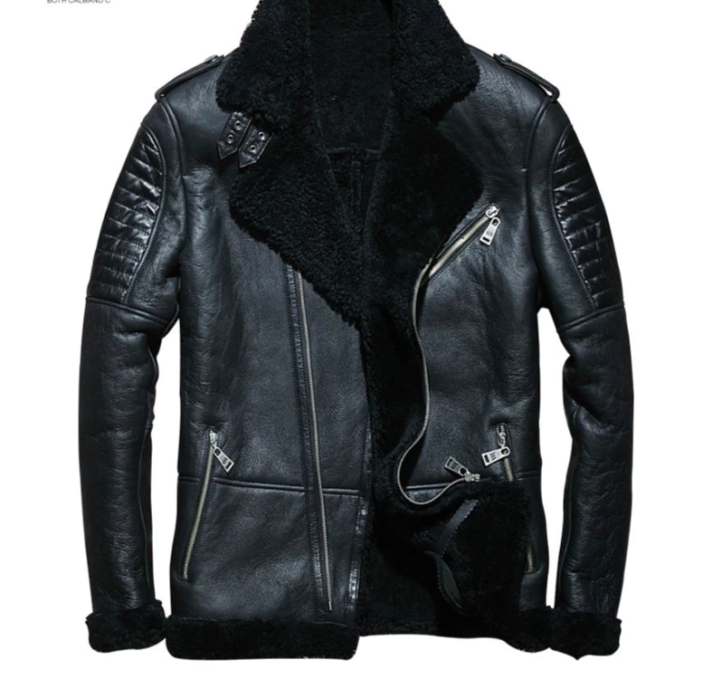 Genuine Leather Shearling Fur Lining/Trim Moto Coats