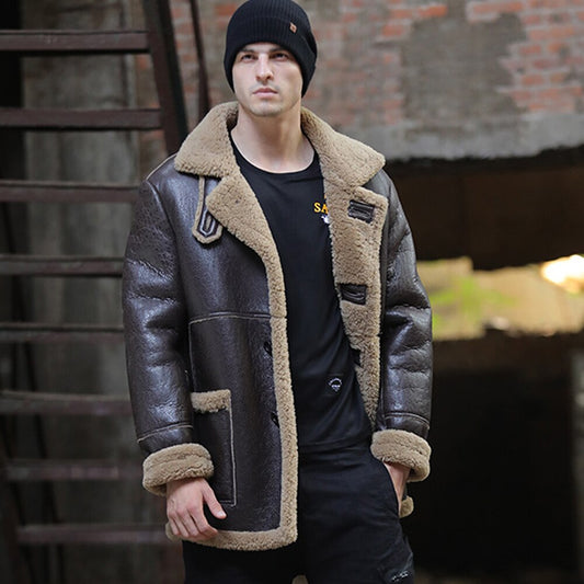 Genuine Leather Sheepskin Real Shearling Fur Mid Coats