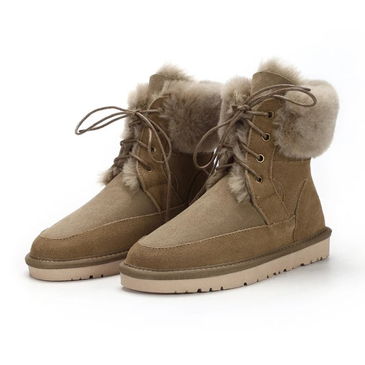 Genuine Leather Waterproof Boots Real Fur
