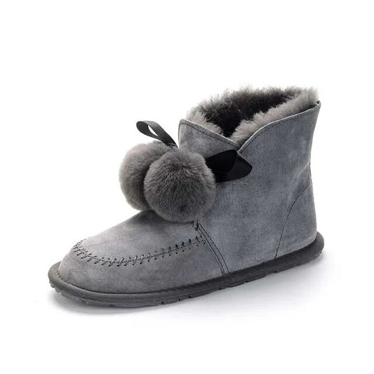 Genuine Leather Real Fur Ankle Boots