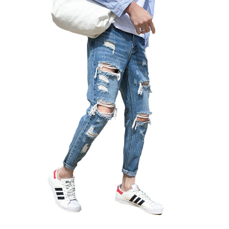 Distressed Ripped Harem Ankle-Length Jeans