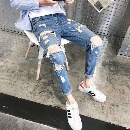 Distressed Ripped Harem Ankle-Length Jeans