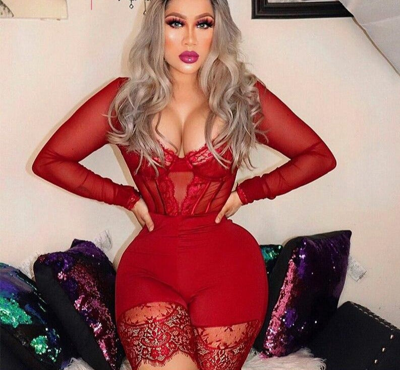 Hollow Out Lace Mesh Splice Rompers
