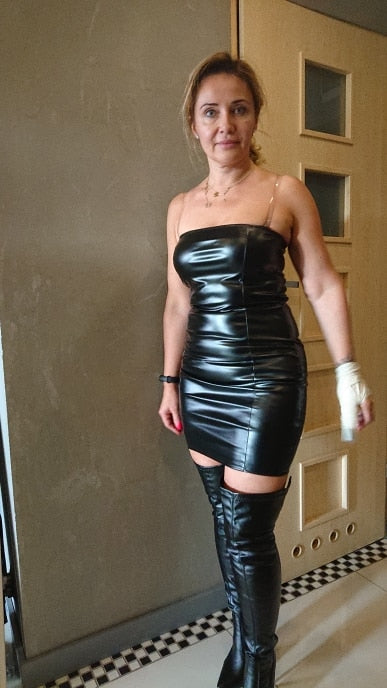 Pu Leather Tube Mini Dress