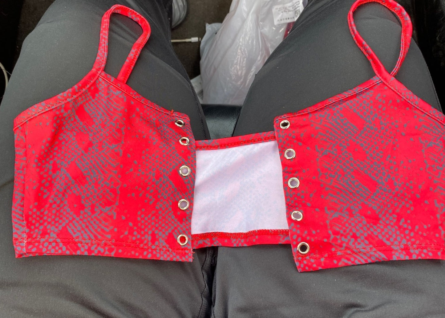 Snake Print Crop And Hollow Hip Lace Up Pants Sets