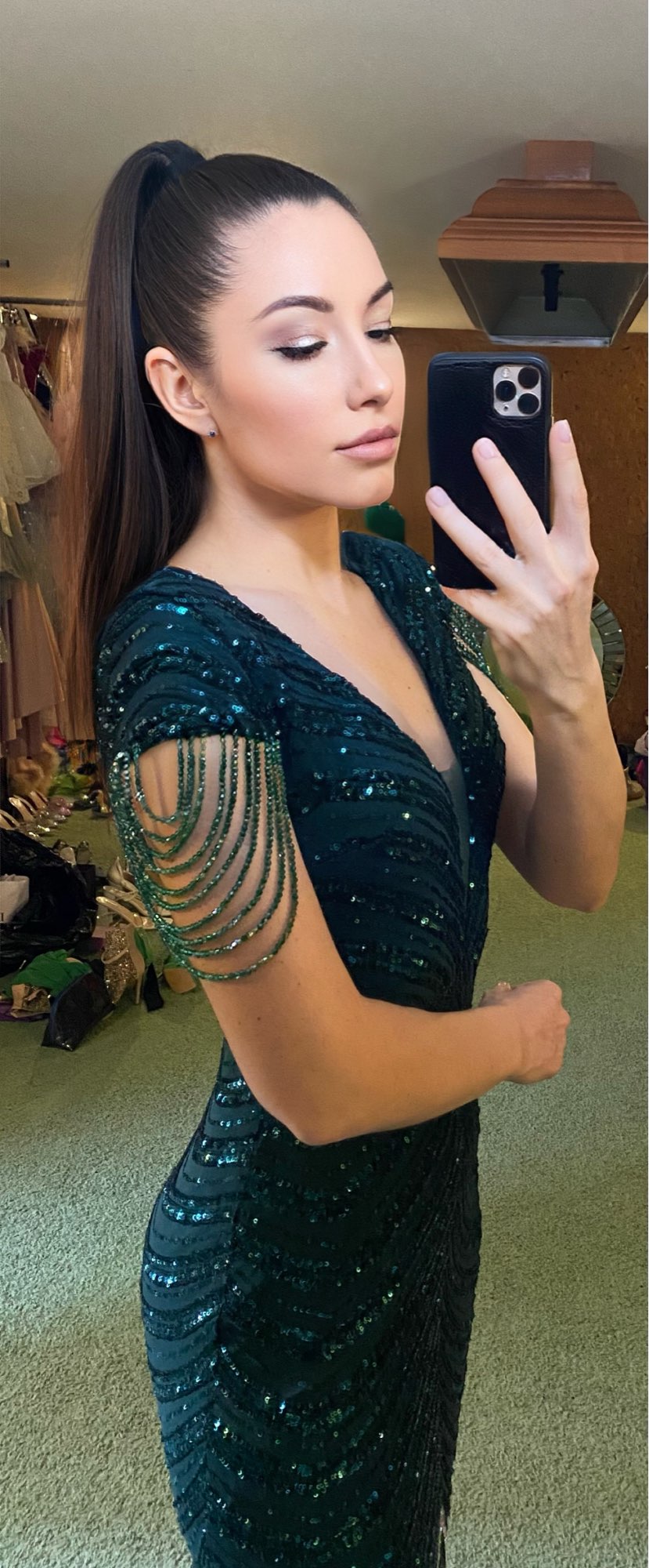 V Neck Sequin Beading Sleeve Maxi Dresses