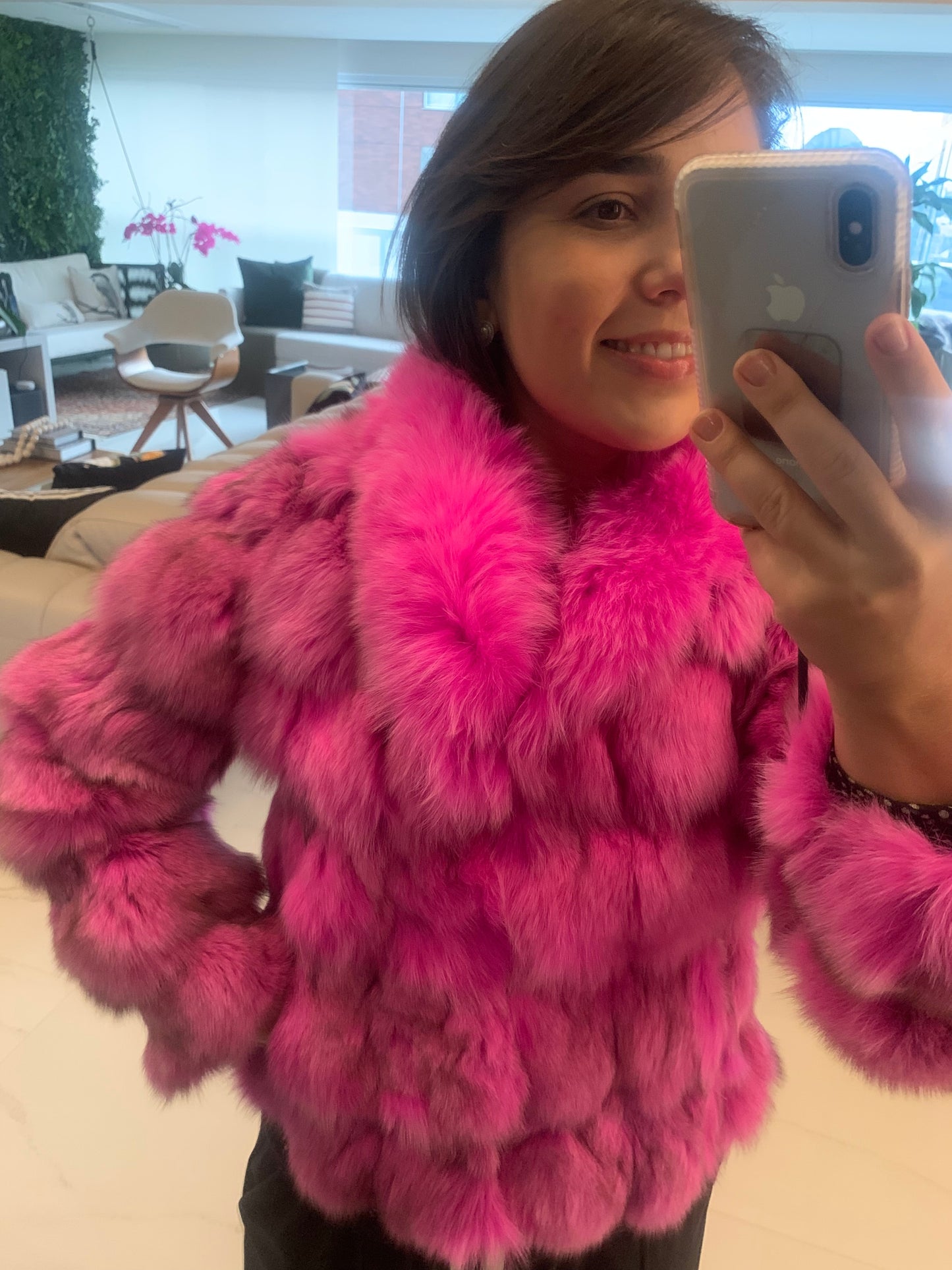 Genuine Fox Fur With Collar Short Coats