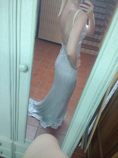 Deep V Sequins Sleeveless Trumpet Mermaid Maxi Dresses