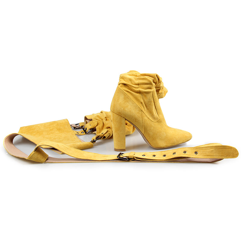 SUEDE WAIST BELT MID-THIGH STRAP HIGH HEEL BOOTS (MULTI-COLORS)