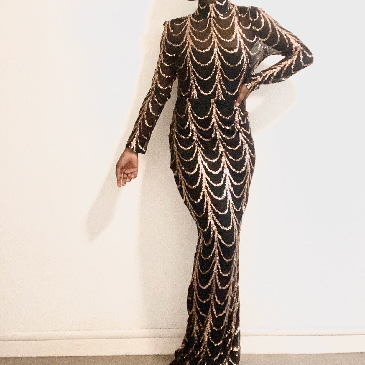 Black With Gold/Sliver Sequins Maxi Dresses